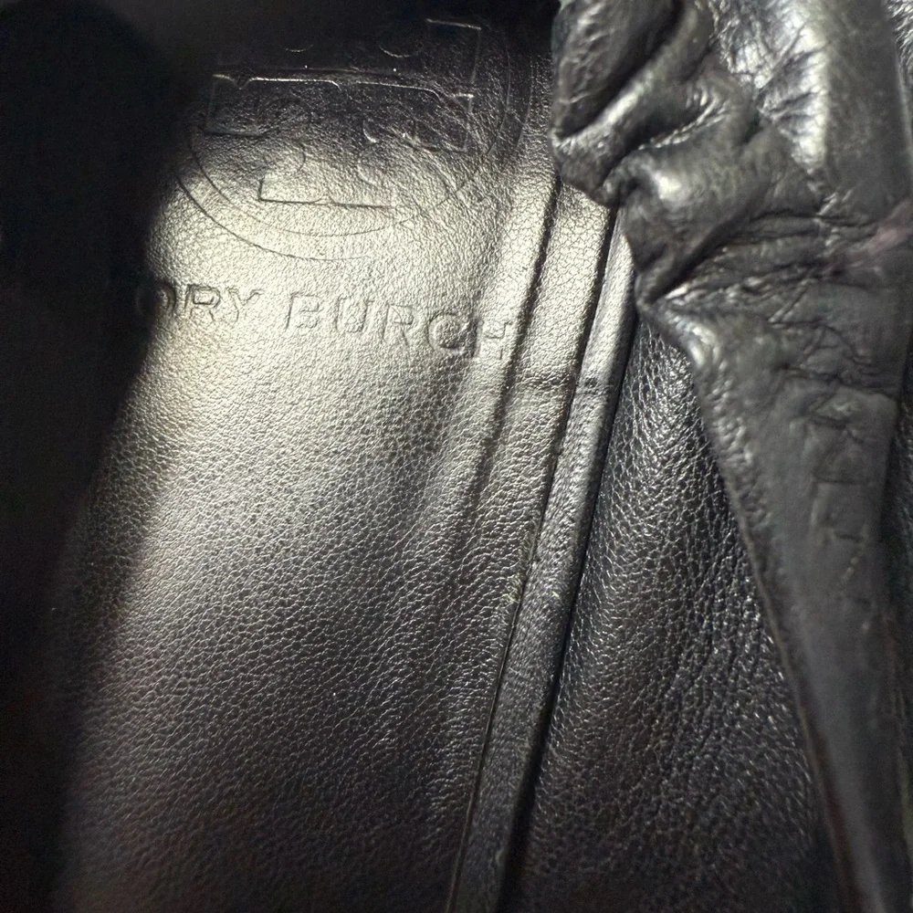 Tory Burch Black Leather Logo Medallion Flats